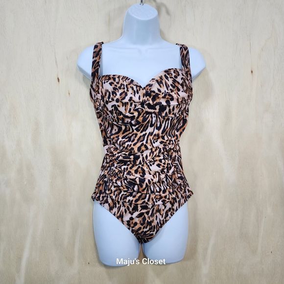 Nicole Miller Cheetah Halter Swimsuit  Medium - Picture 1 of 2